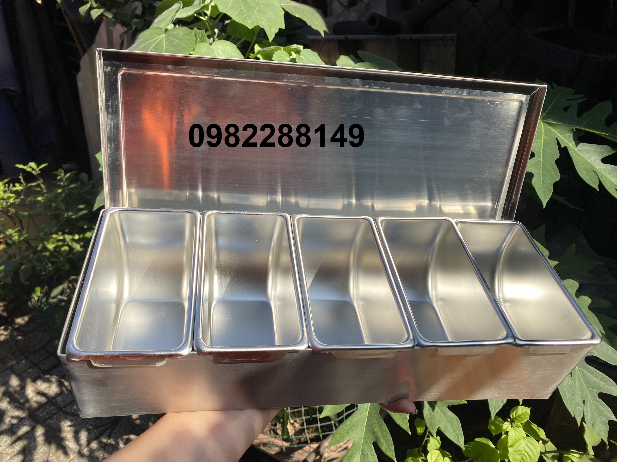 KHAY INOX ĐỰNG GIA VỊ CÓ NGĂN LIỀN (3,4,5,6 NGĂN)