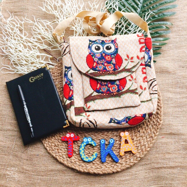 [HCM]Túi thổ cẩm đeo chéo cú 3 ngăn MC