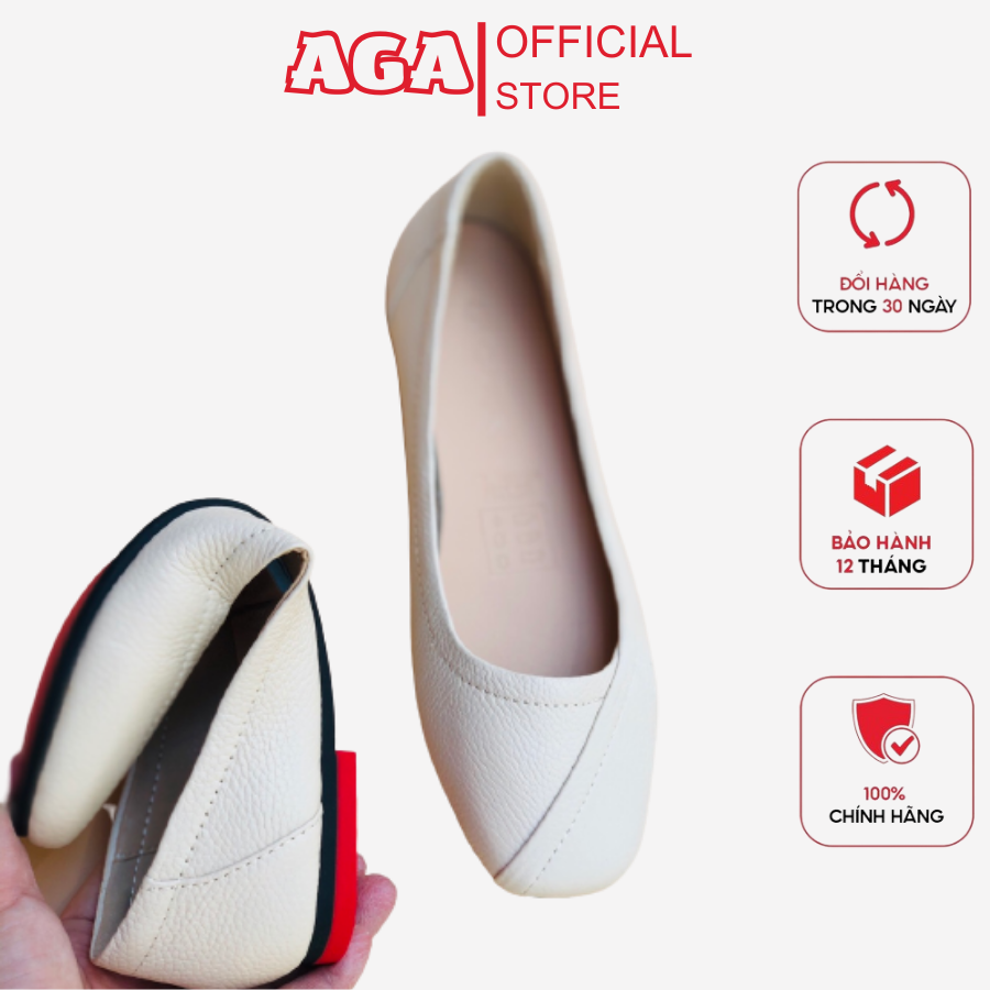 Giày Búp Bê Nữ Da Thật Êm Chân Mũi Vuông AGA A003