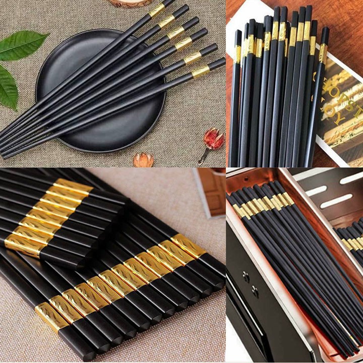 Đũa Sừng Khảm Vàng Phong Cách Nhật Bản (Hộp 10 Đôi)