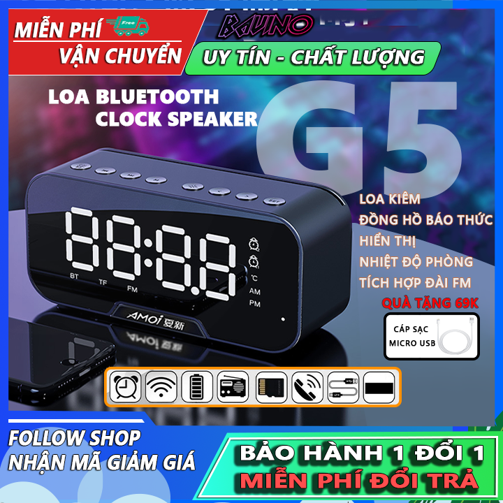 Loa bluetooth D88, loa bluetooth mini, có màn hình led hiển thị, loa kiêm đồng hồ báo thức, đo nhiệt độ phòng, mặt kính tráng gương, loa kiêm giá đỡ điện thoại, loa không dây extrabass