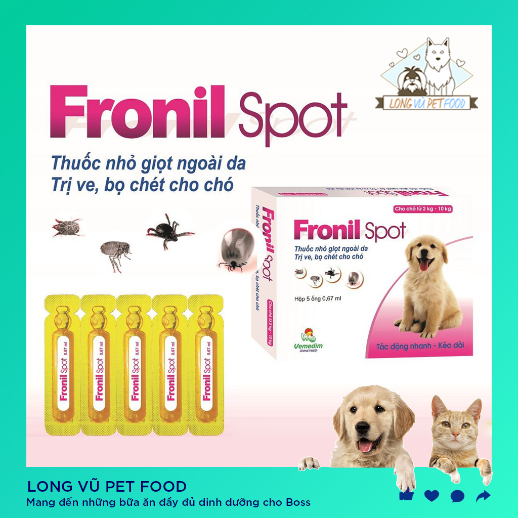 Fronil spot Hộp 5 ống nhỏ gáy trị ve bọ chét chó mèo