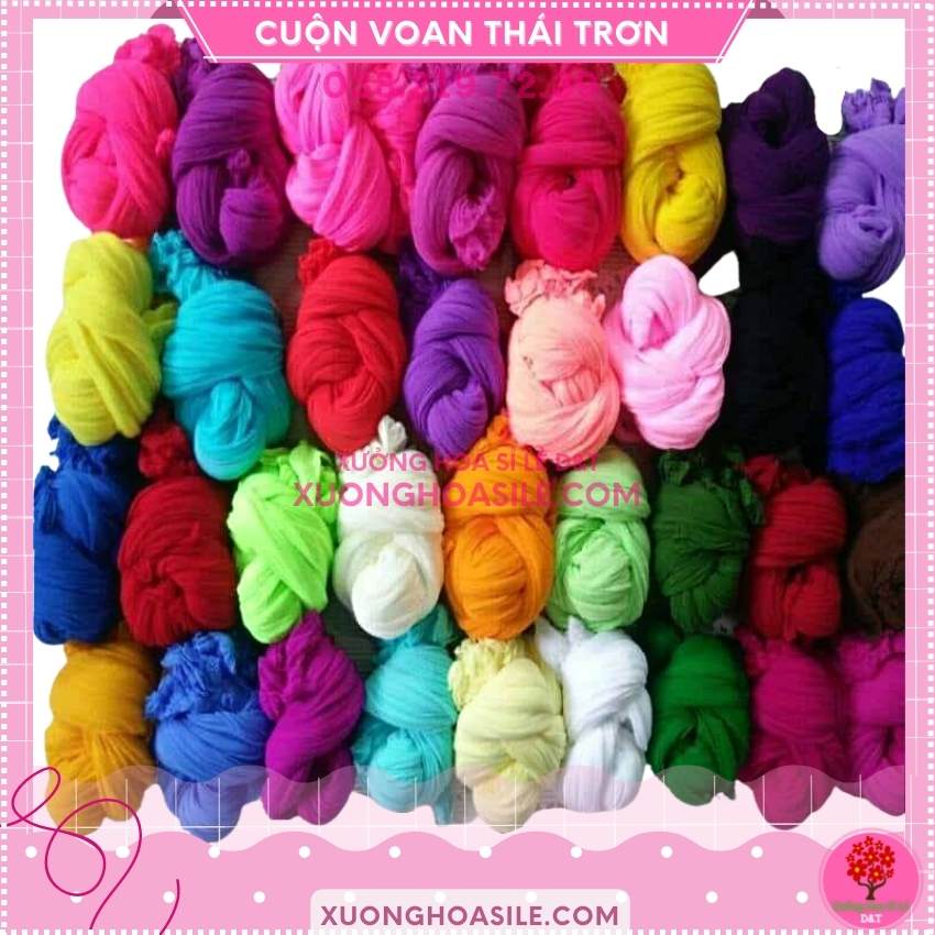 Cuộn voan thái trơn 1 cuộn 3 sợi làm hoa voan, vải làm hoa voan