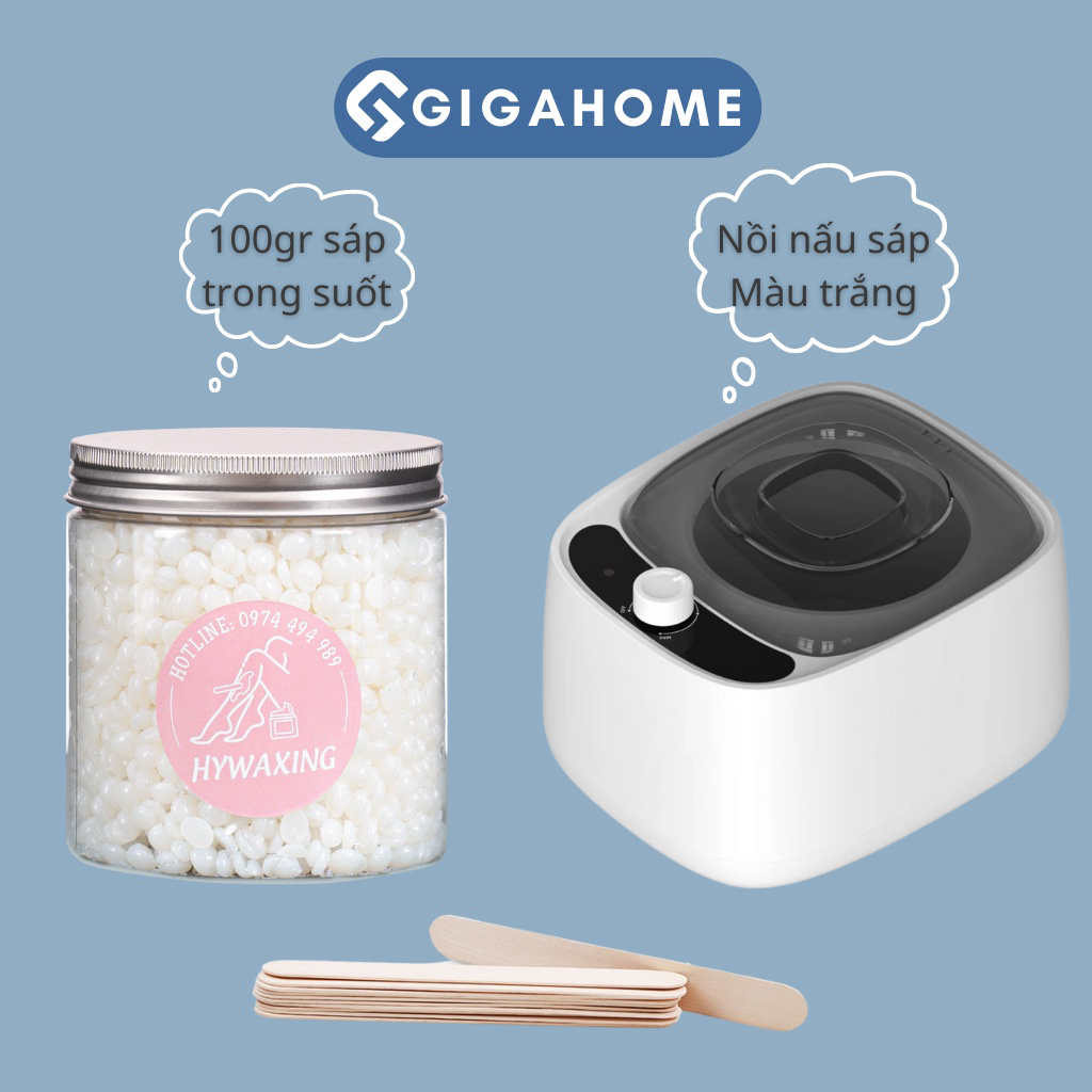 Combo 100gr sáp trong suốt premium + nồi nấu sáp wax lông chống dính tặng que gigahome