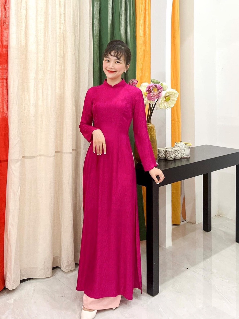 (xả lẻ size) Áo dài gấm tơ vải mềm mát thấm hút mồ hôi tốt