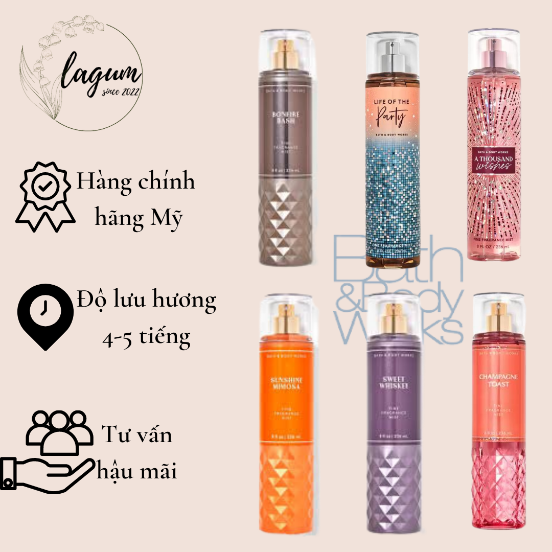 [Đủ mùi] Xịt thơm bodymist cơ thể BathandBodyworks 236ml