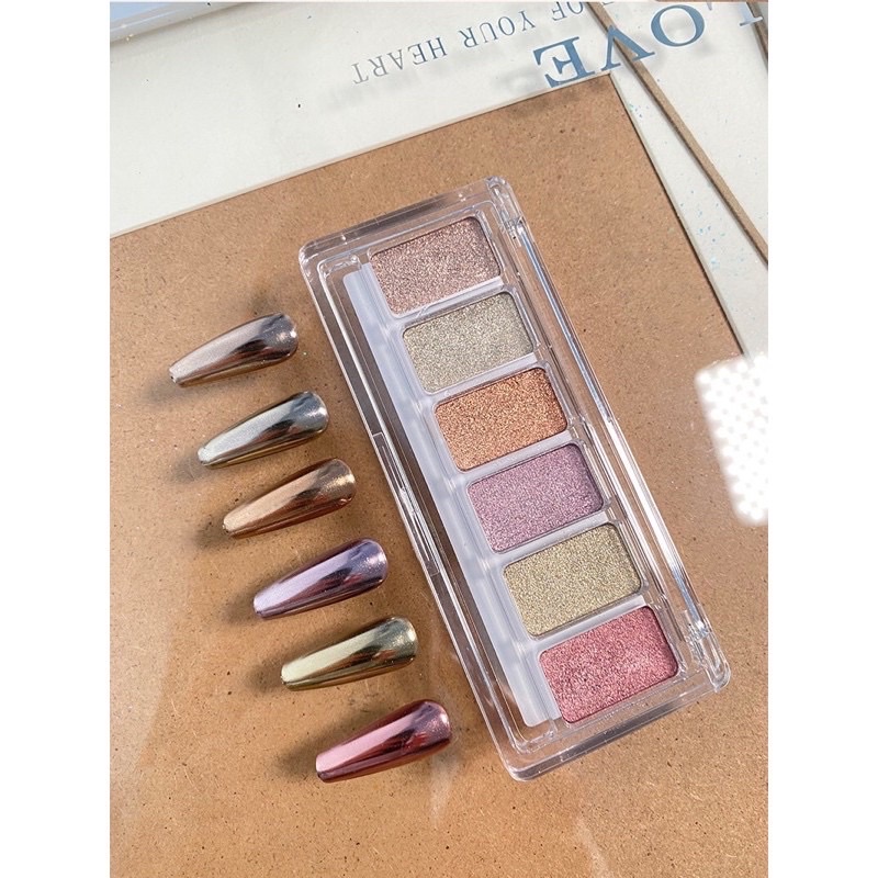 {CJ Nails Store} Set tráng gương nén siêu sáng 6 ô cao cấp