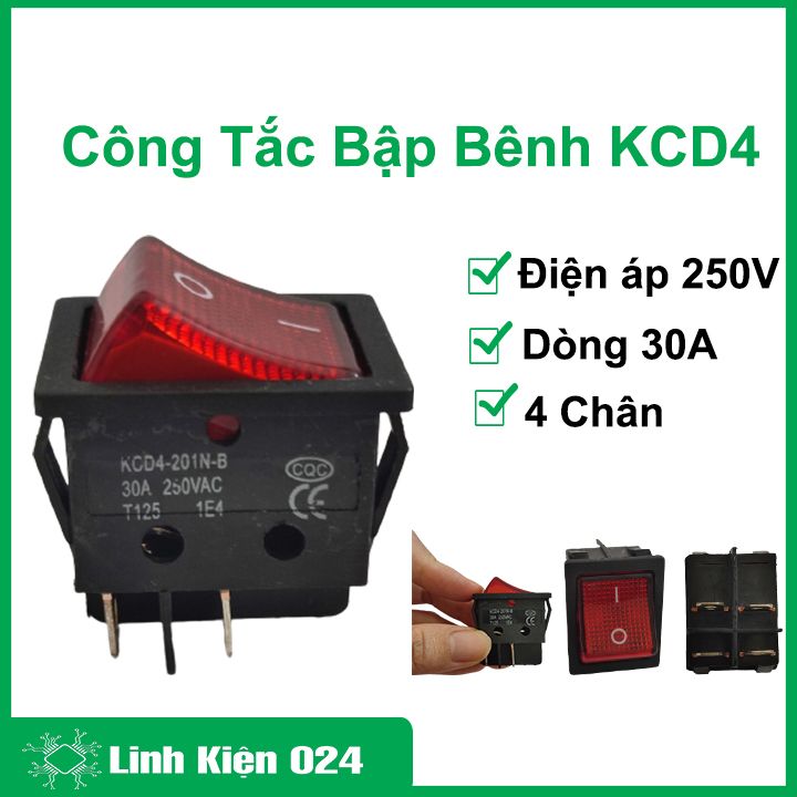 Công tắc bập bênh kcd4 250v 30a 4 chân, công tắc máy hàn chịu tải lớn