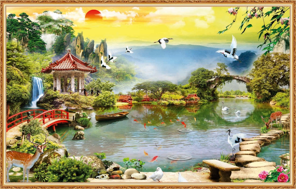Tranh 3d sơn thủy hữu tình phòng khách