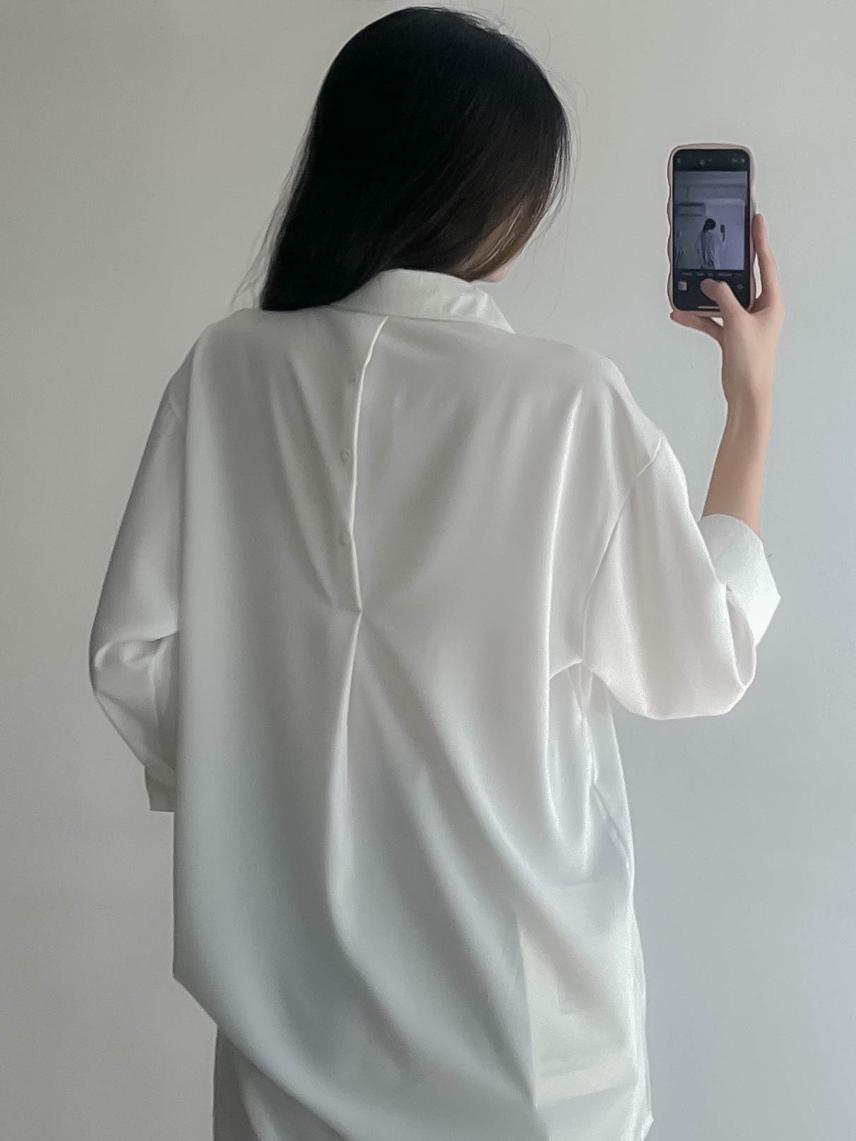 Áo sơ mi voan lụa dáng dài trơn basic - 247StoreFashion - SM00105