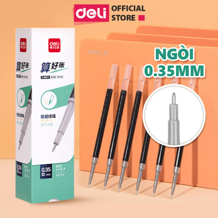 Ruột bút gel Deli 0.35mm dùng cho bút bi nước SA130/A122 lâu hết mực không gai khi viết mực trơn tru SE124