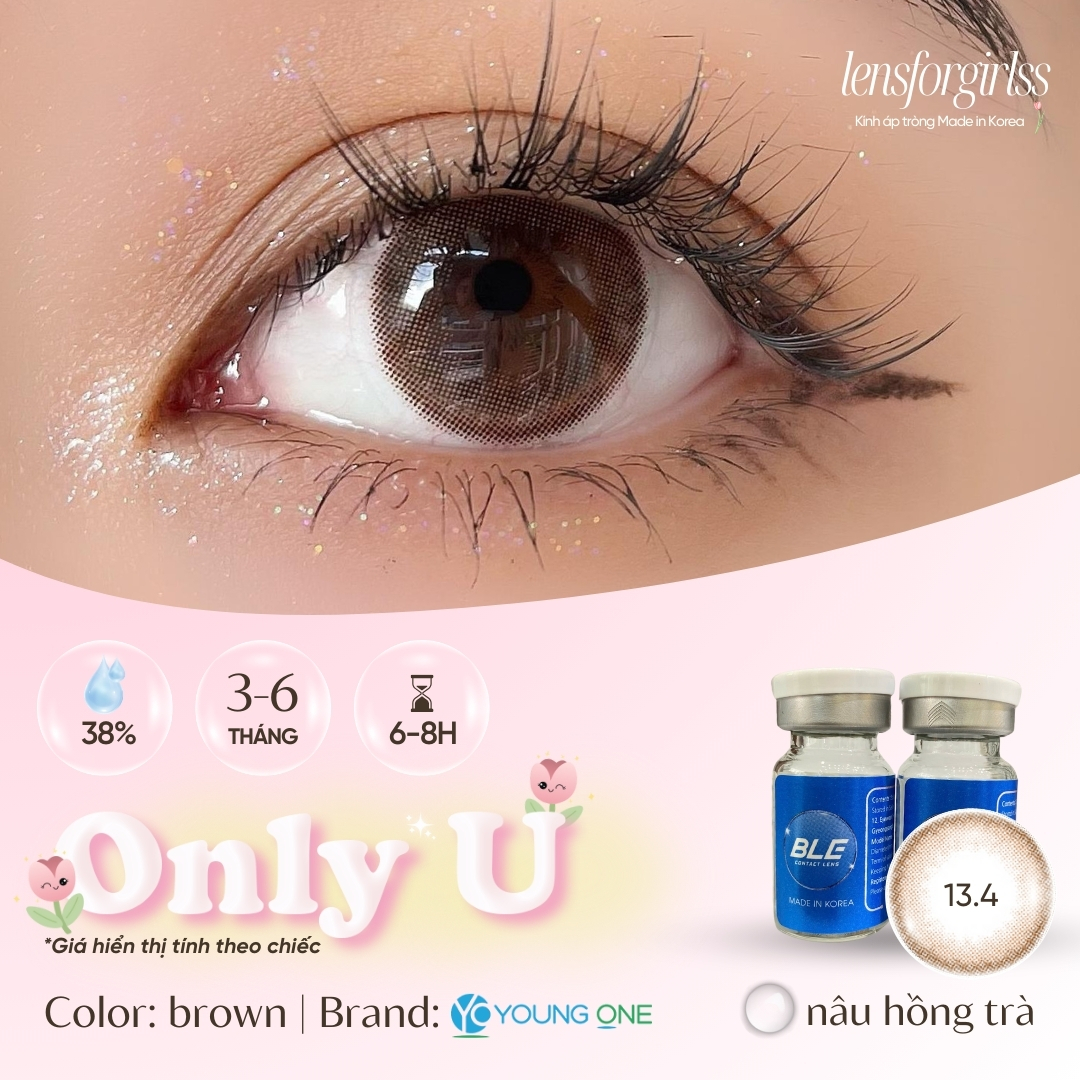 [Mã LazXuHuong02 - giảm 25k đơn từ 199k] Lens cận | Kính áp tròng nâu hồng trà ONLY U BROWN - Made in Korea | HSD 6 tháng | Lens cận | LENSFORGIRLSS