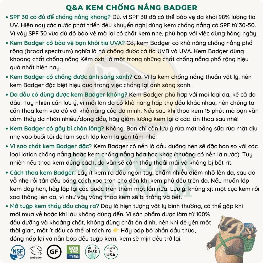 Kem chống nắng BADGER Active SPF 30 – 87mL