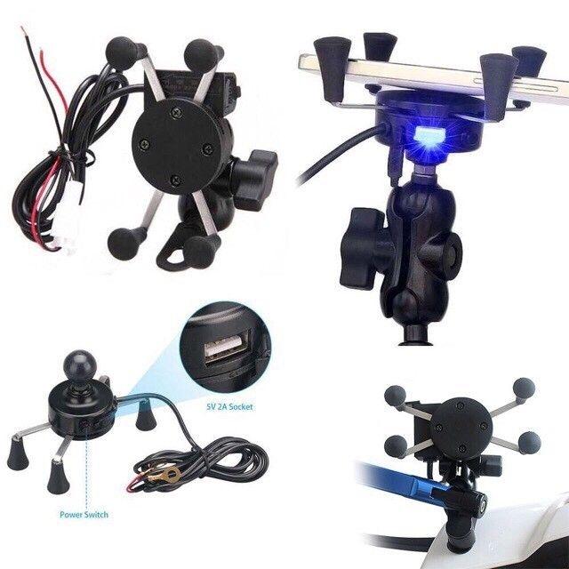 Giá đỡ điện thoại xe máy+ sạc usb 2in1 lắp xe máy , xe điện , kẹp điện thoại xe máy , sạc điện thoại trên xe , phụ tùng xe máy , phụ kiện xe máy
