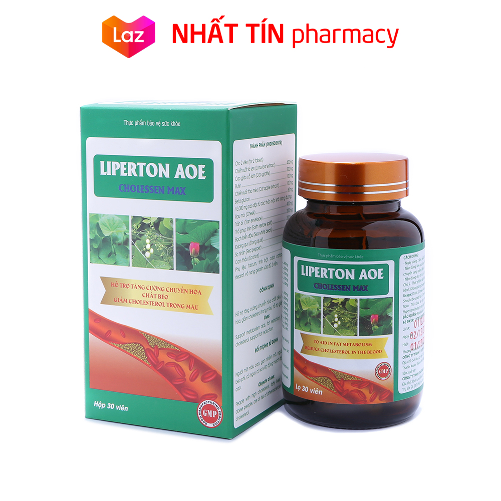 Liperton AOE hỗ trợ giảm mỡ máu, giảm béo, giảm cholesterol trong máu - Chai 30 viên - NHẤT TÍN PHARMACY
