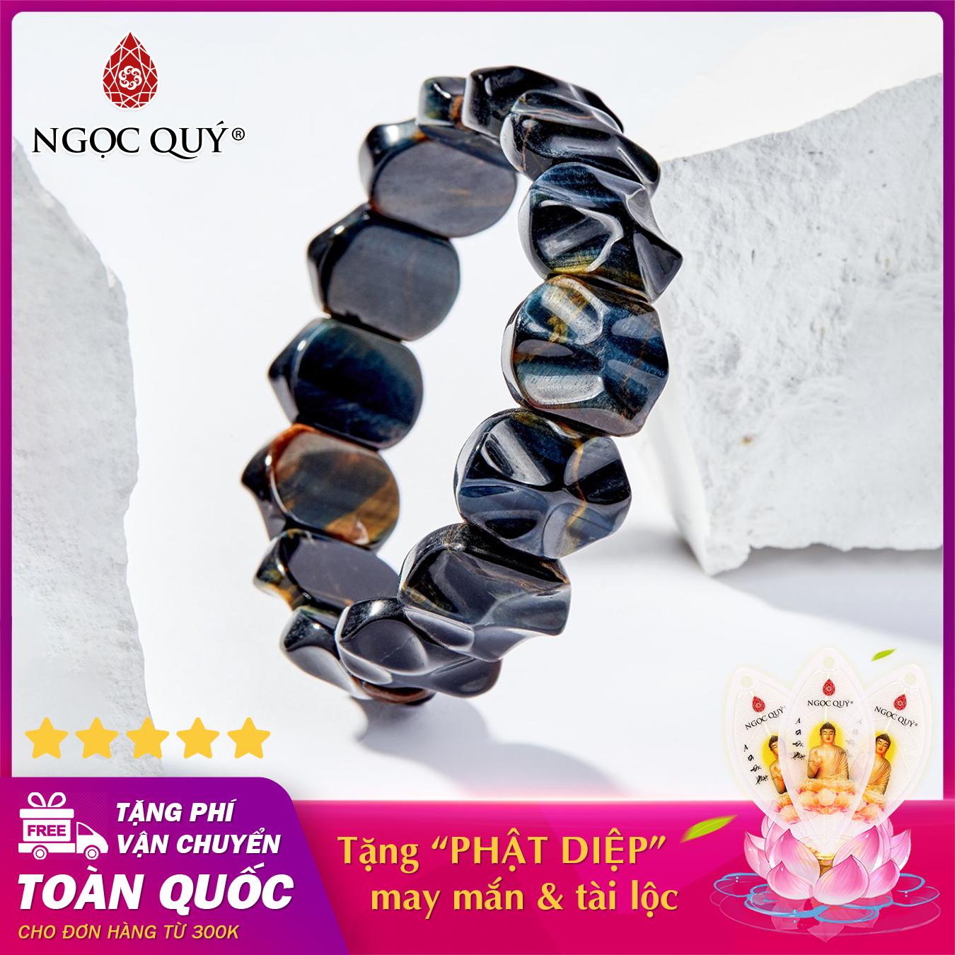 [HCM]Vòng tay phong thủy đá Mắt Hổ Xanh Đen Bản Dày hợp mệnh Thủy mộc - Ngọc Quý Gemstones