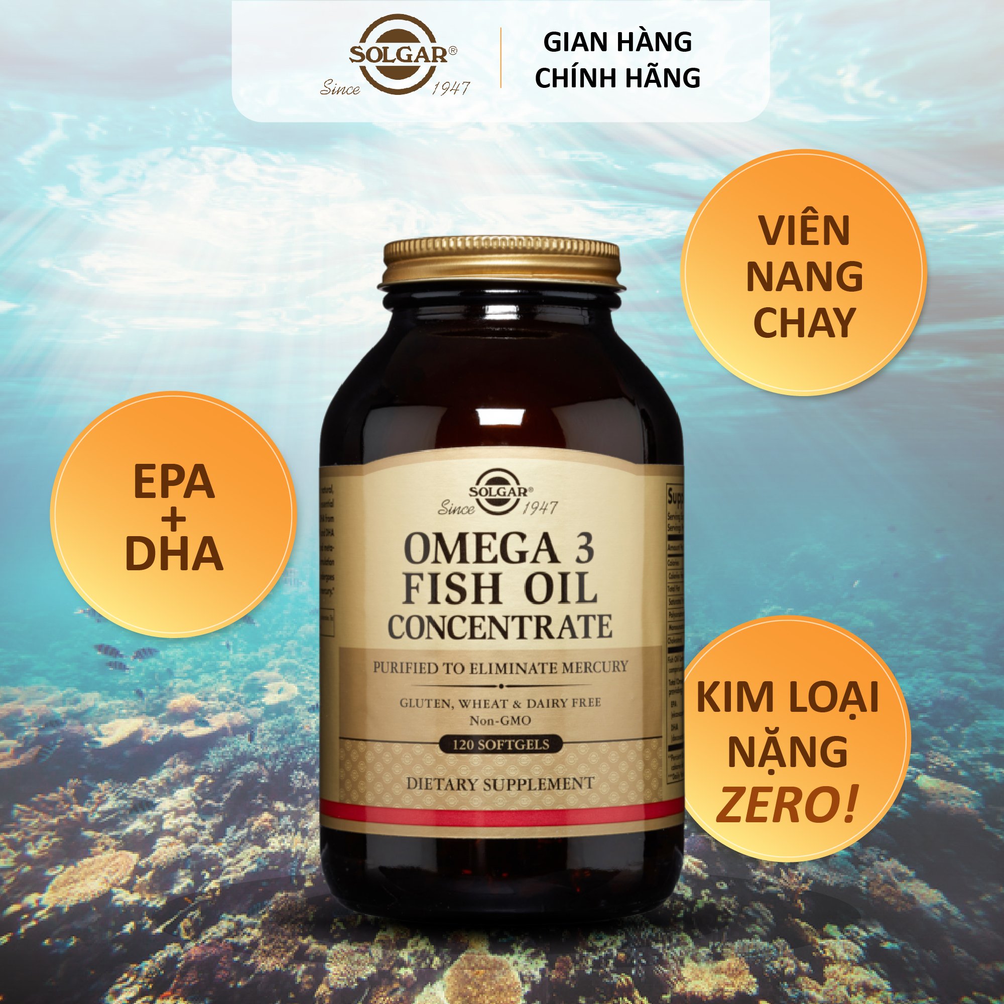 Dầu cá Omega 3 - Fish Oil Concentrate Solgar - Viên uống bổ não, sáng mắt