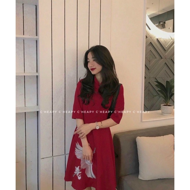 (Shop Táo Đỏ Bigsize 50kg-90kg) Đầm đỏ cổ tàu - M,L,XL,XXL