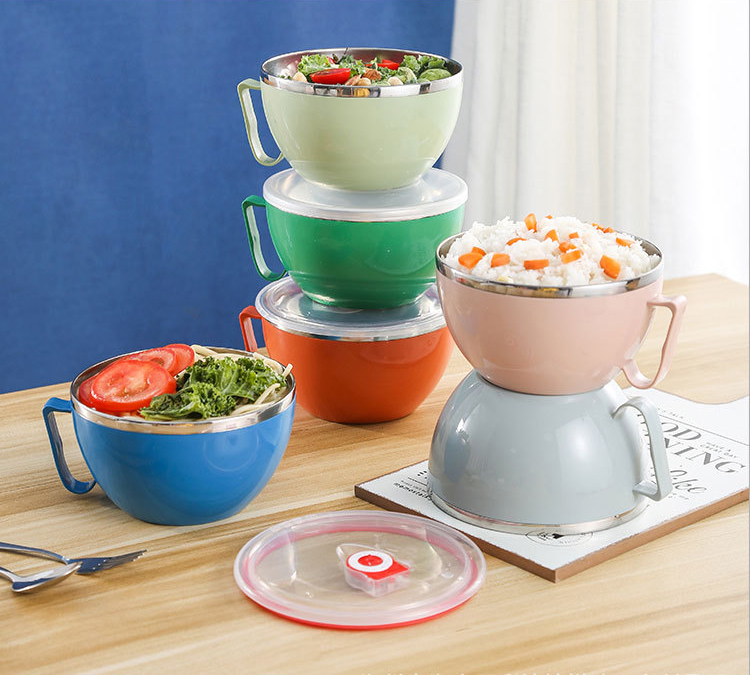 Set Bowl Noodles omelettes stainless steel 02 layer with lid (nhiều màu)-[CA eat bread, CA phase mì shrimp, motor stainless steel có nắp, motor stainless steel, children's bowl, auto headlight toaster with lid, cook instant noodles]