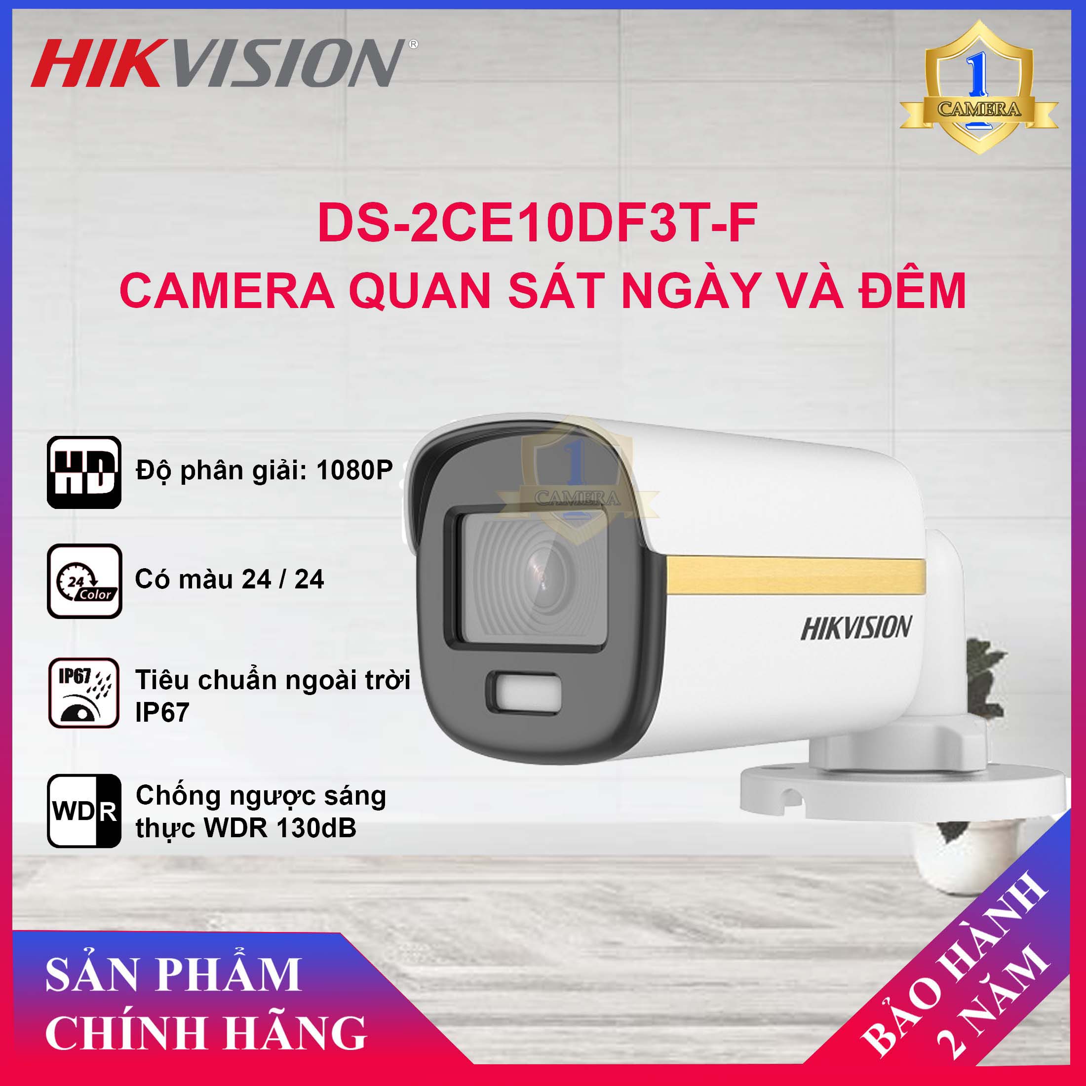 [CHÍNH HÃNG]Camera HDTVI ColorVu HIKVISION DS-2CE10DF3T-F 2MP Thân Trụ  - Hỗ Trợ Đèn Nháy Khi Có Báo Động, Tiêu Chuẩn Chống Bụi, Nước IP67 - Camera Số 1