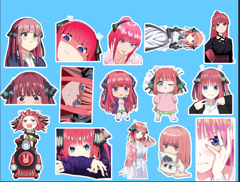 Nhà có 5 nàng dâu - Set 10/15 Sticker Nakano Nino anime Go-Tobun no Hanayome sticker hình dán chibi anime dán trang trí siêu đẹp đồ chơi