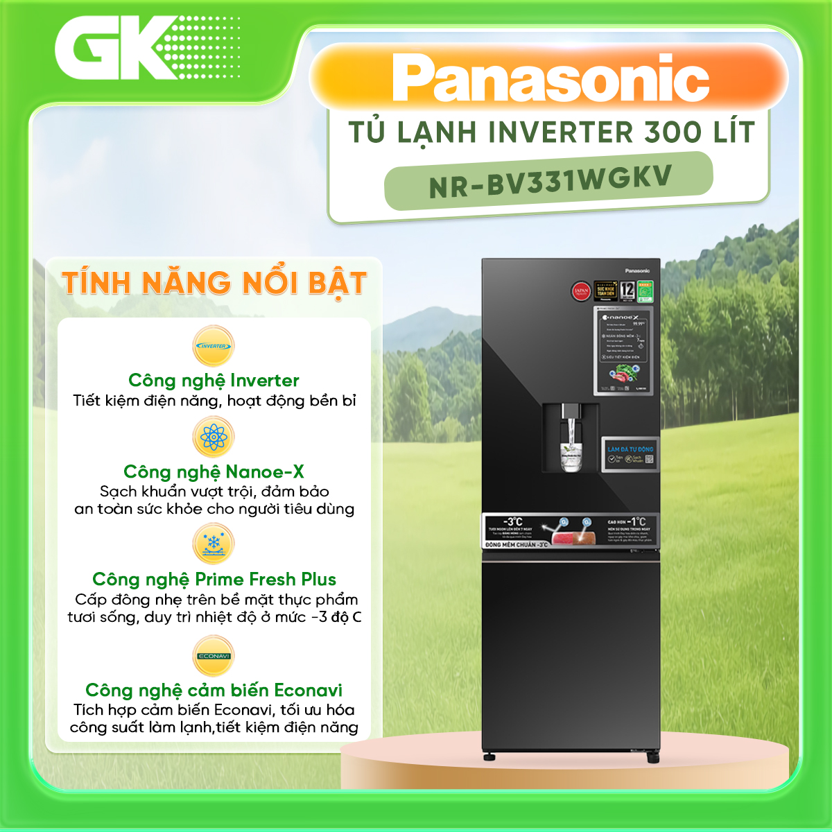 Tủ lạnh Panasonic Inverter 300 lít NR-BV331WGKV - GIAO TOÀN QUỐC - FREESHIP HCM