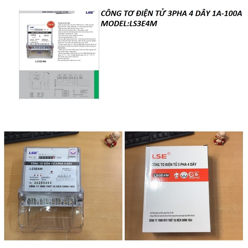 CÔNG TƠ ĐIỆN 3PHA LSE,ĐỒNG HỒ ĐO ĐIỆN 3PHA 4 DÂY KIỂU ĐIỆN TỬ MODEL:LS3E4M