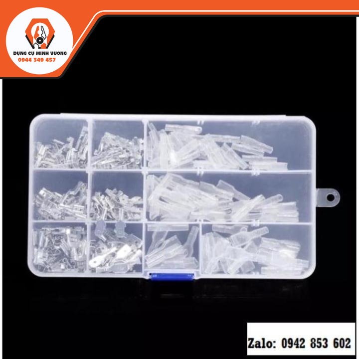 Hộp 270 đầu cos đực và cái kèm vỏ bọc 2.8 ,4.8 ,6.3 mm _ cos, giắc điện, nối dây điện thông dụng cho xe hơi xe máy