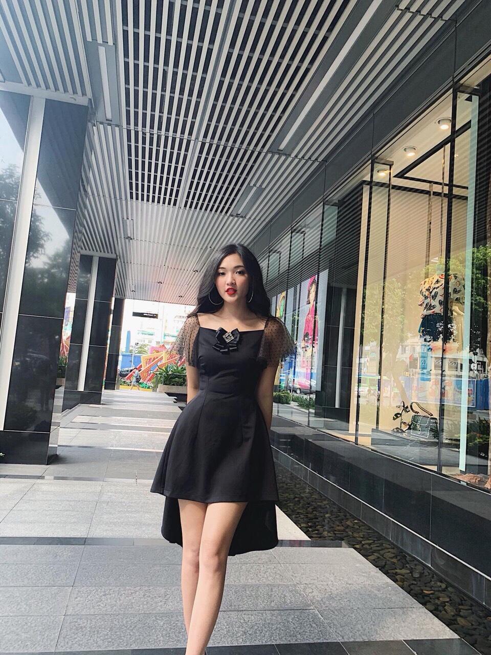 Đầm Dự Tiệc Đính Nơ Phối Tay Lưới (GS) UZU