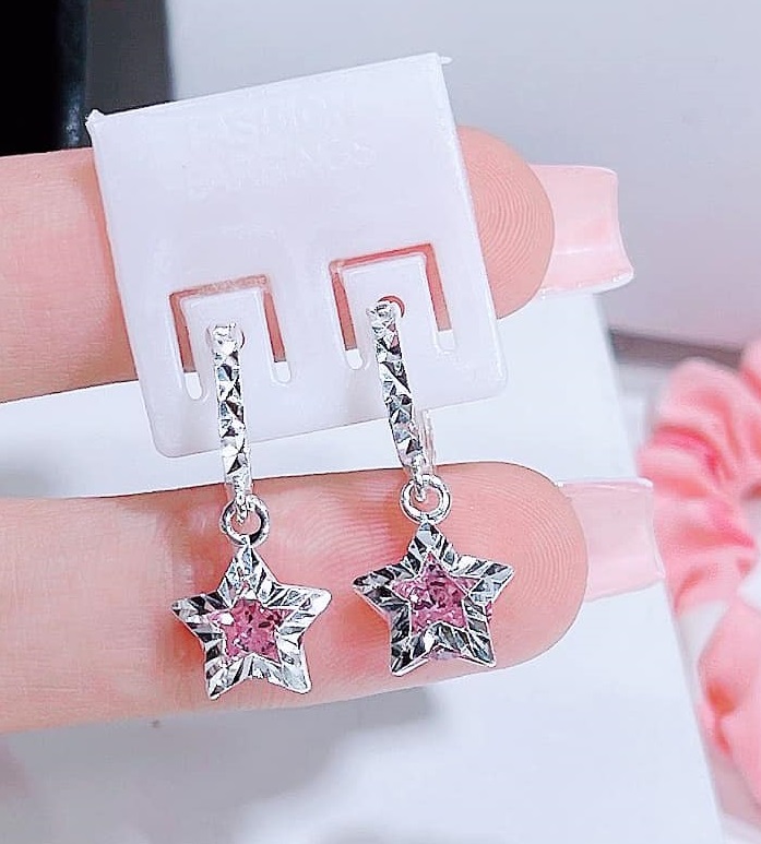 Bông tai bạc gắn đá, khuyên tai bạc cho bé, hoa tai bạc cho bé, bông tai bé gái