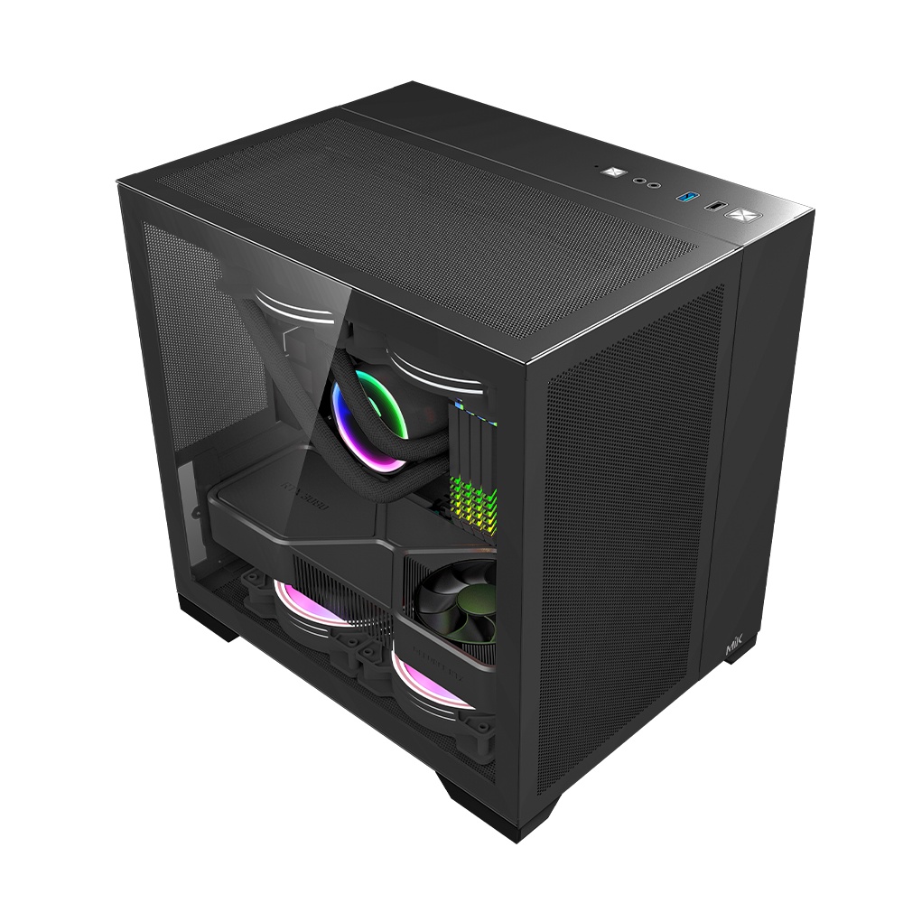 Case máy tính, vỏ case PC Mik Lv12 Mini Flow hỗ trợ mainboard M-ATX, ITX - BLACK