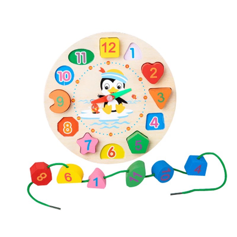 Wooden clock toy for baby to learn timer counting and watch, visual pre-education props, smart toys wooden toys, coffee outfits