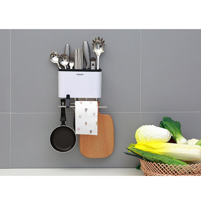 Kệ để đũa, thìa, dao có móc nhôm tiện gọn Ecoco E1801