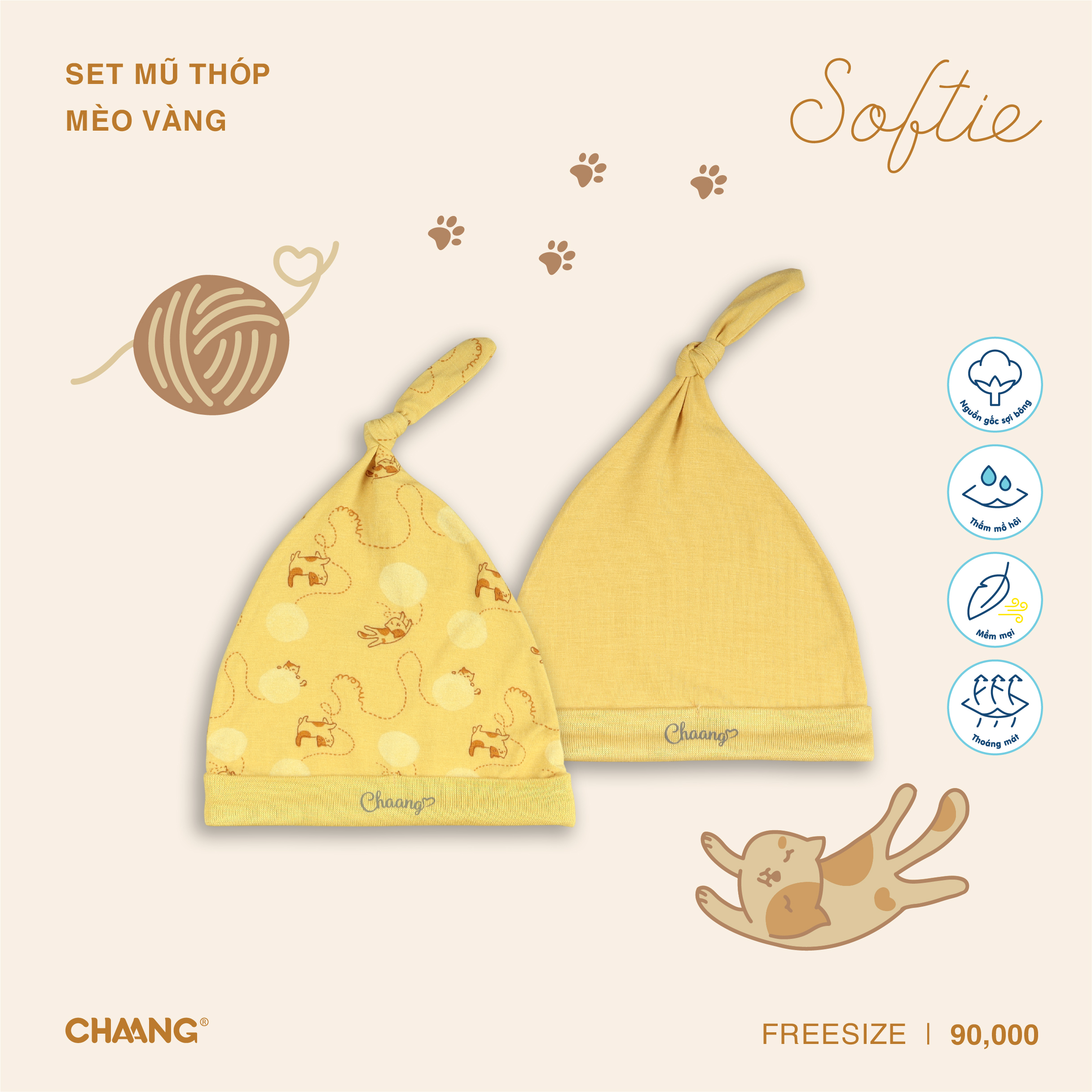 [CHAANG] SET 2 mũ thóp cho bé sơ sinh Mèo Chaang