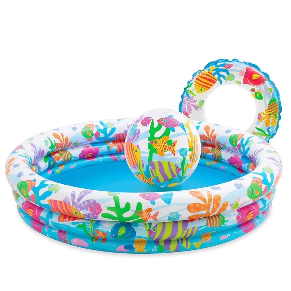 Bể bơi Intex 3 tầng 1m32* 28cm tặng kèm bóng + phao tròn Intex 59469 - Bể bơi phao bơi trẻ em