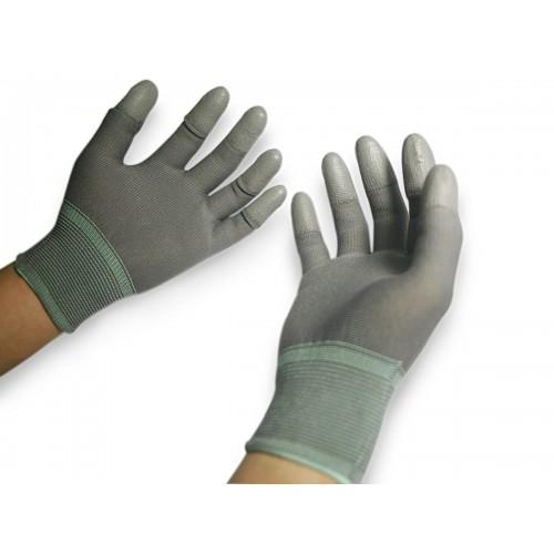 Găng tay sợi polyester phủ pu đầu ngón xám cao cấp