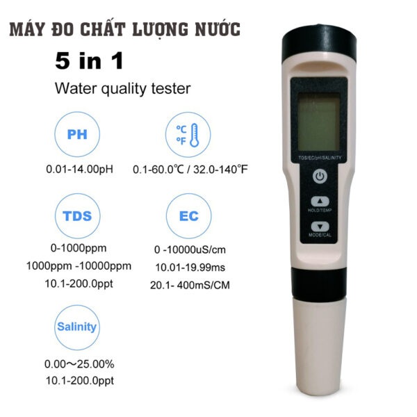 [HCM]Bút Đo 5 Chức Năng (pH/Độ Mặn/EC/TDS/Nhiệt Độ) EZ-9909
