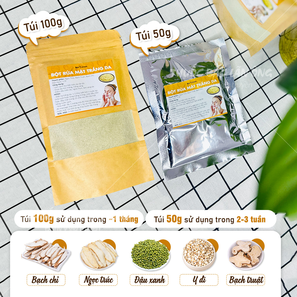 Bột rửa mặt trắng da 100g, bột đắp mặt Yujisan, bột rửa mặt thảo mộc, tẩy da chết, giúp da sáng mịn