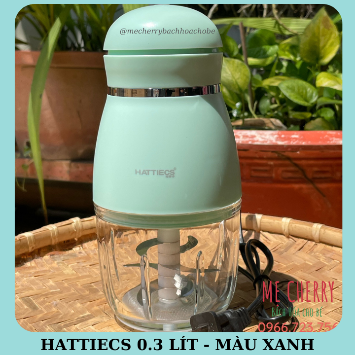 Máy xay đa năng Hattiecs 0.3 lít, 6 lưỡi dao phiên bản mới 2021 (xay được lượng ít - Cối Thủy Tinh [Kèm quà tặng]