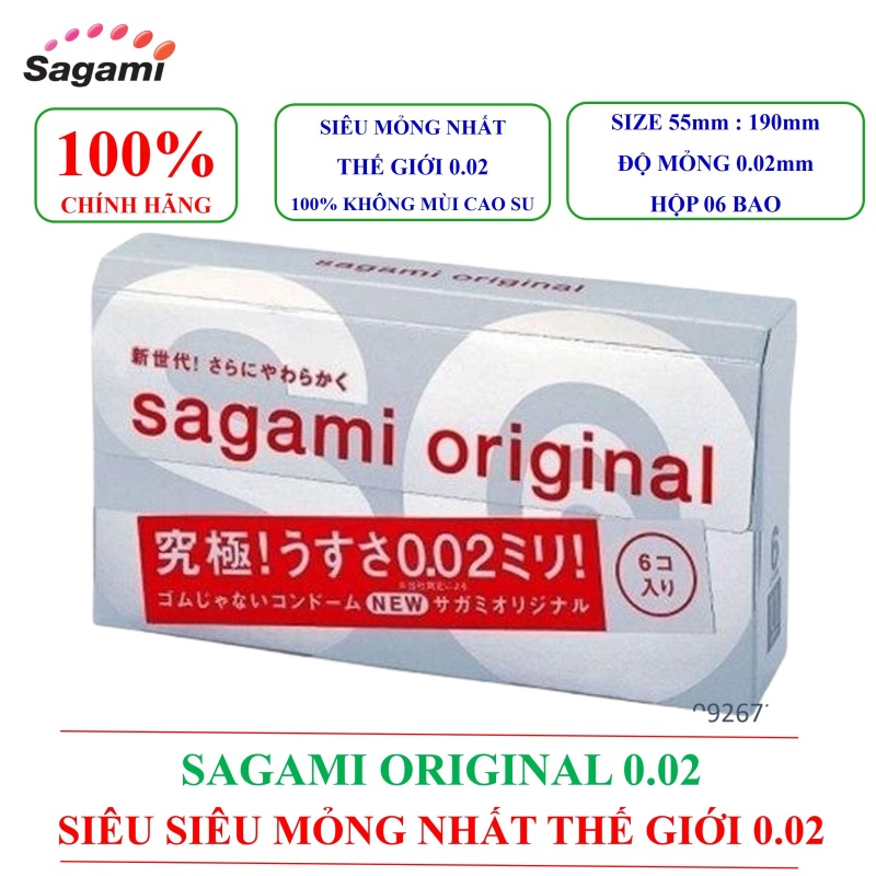 [BAO CAO SU SAGAMI] Bao cao su siêu siêu mỏng nhất thế giới ORIGINAL 0.02mm hộp 06 chiếc nhập khẩu