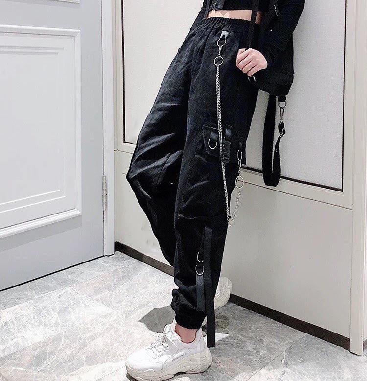 Quần Kaki Xích Phối Dây Kiểu Dáng Jogger Ống Suông Trẻ Trung Cá Tính/ Quần Jogger Nam Nữ Dáng Rộng Unisex Siêu Hàn Quốc NMI