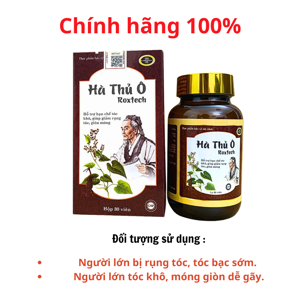 Hà thủ ô Roxtech giúp khỏe tóc, đen tóc, giảm bạc tóc, khô tóc, rụng tóc - Chai 30 viên