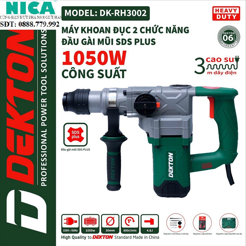 Máy khoan đục 2 chức năng dekton 30mm / dk-rh3002 / 1050w / sds plus