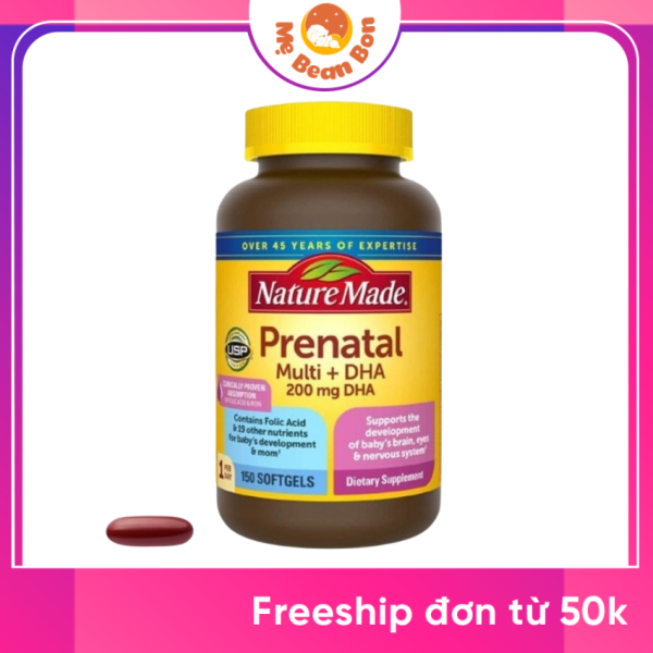 Vitamin tổng hợp bầu Nature Made Prenatal Multi + DHA, Mỹ (150v) bổ sung dinh dưỡng, DHA cho mẹ bầu và sau sinh cao cấp