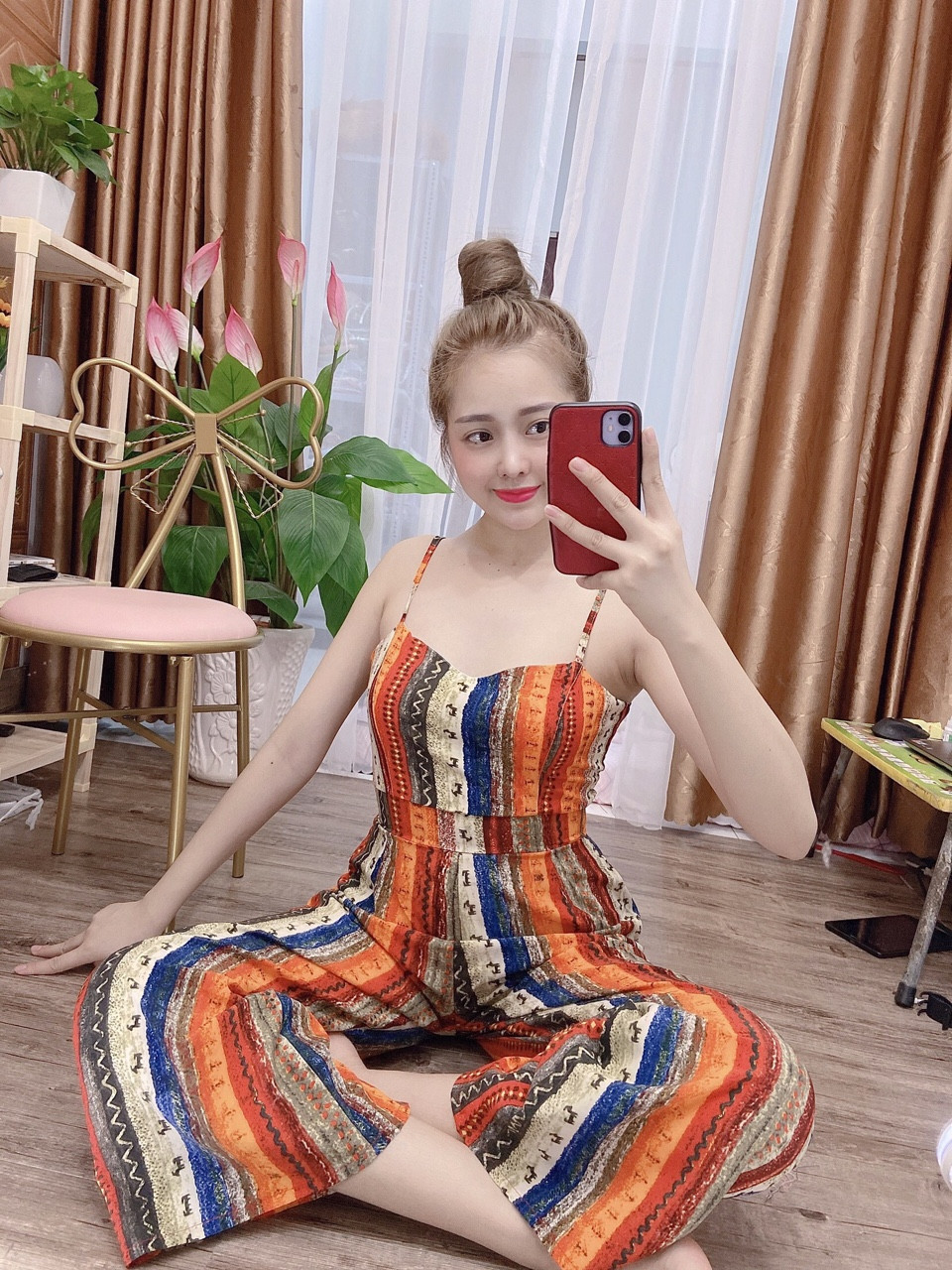 Jumpsuit thổ cẩm 2 dây cao cấp-THH