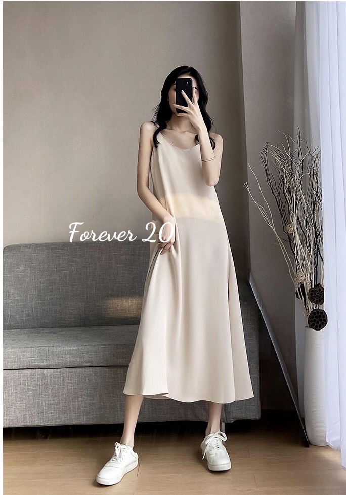 Váy Maxy Đũi 2 Dây Cổ Tim Dáng Dài 1m15 Chất Đũi Xước