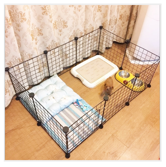 (HCM) Chuồng Quây Chó Mèo Lắp Ráp Đa Năng Bằng Lưới Sắt Sơn Tĩnh Điện Màu Đen Kích Thước Dài 105 Rộng 105 Cao 37cm