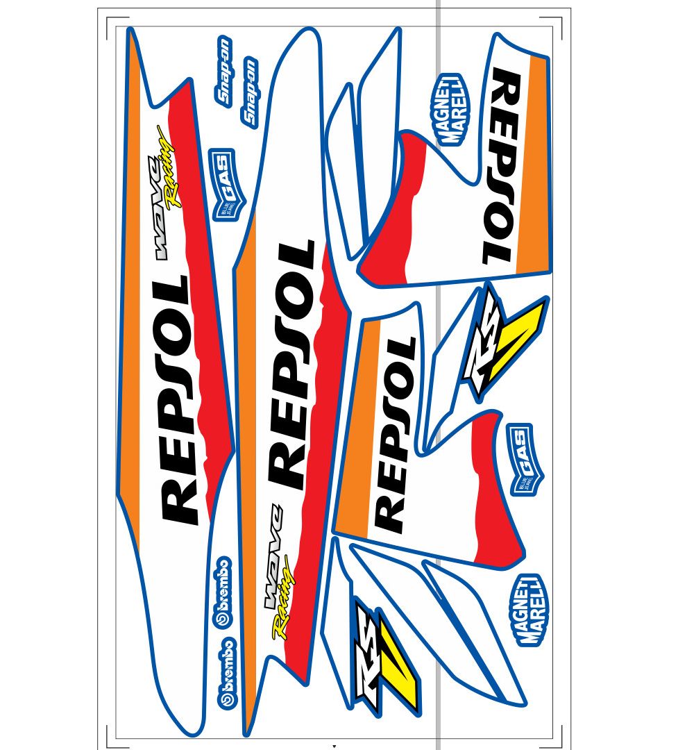 tem rời wave repsol, decal 3 lớp ko bay màu