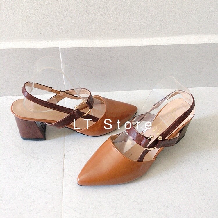 Giày cao gót 6cm bít mũi khóa C hở gót