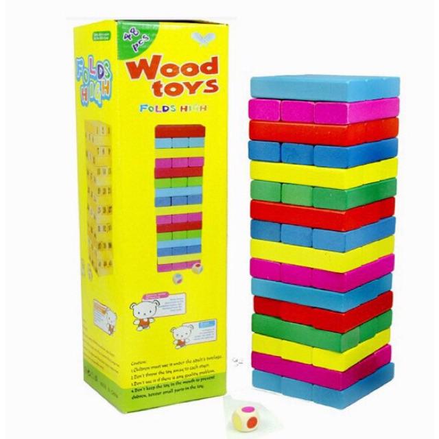 Bộ đồ chơi rút gỗ Wood toys 48 thanh kèm 4 con súc sắc cho bé (Loại lớn)